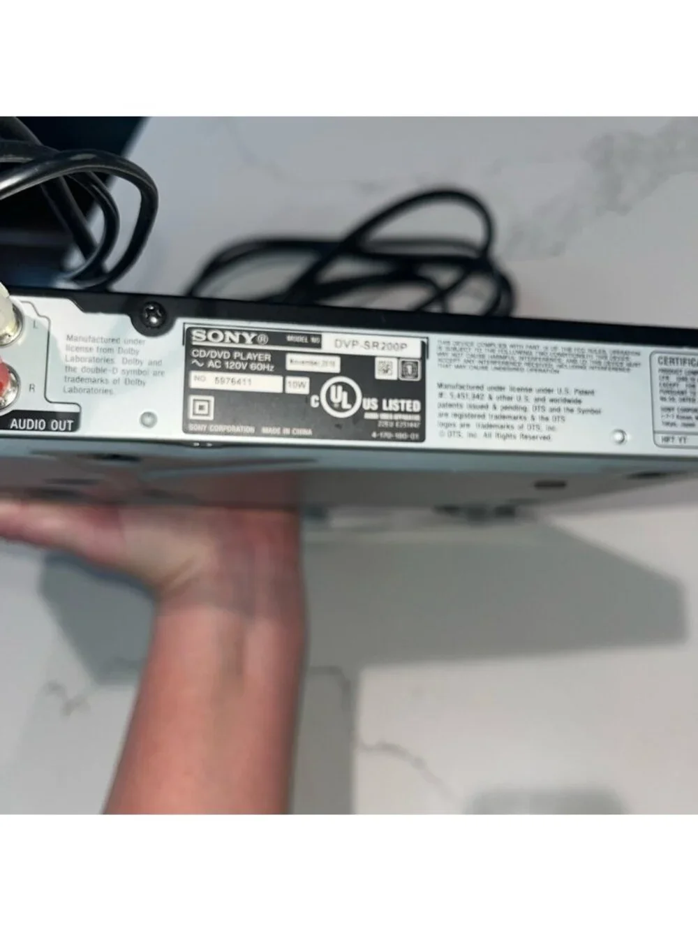 Sony Black DVD Player with Composite AV Cables
